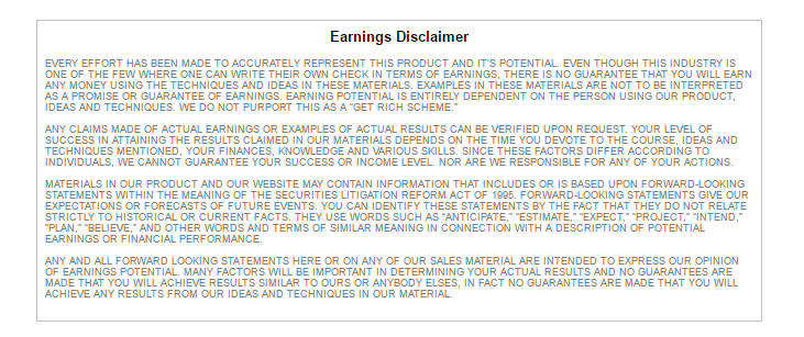 CSS - earning disclaimer